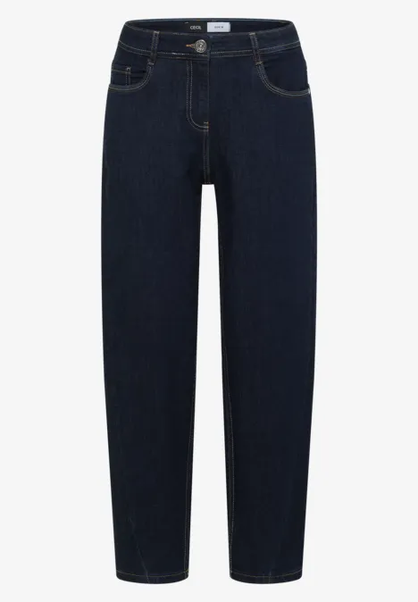 High Waist Barrel Leg Jeans im Loose Fit rinsed wash Dunkelblaue, gerade geschnittene Jeans im klassischen 5-Pocket-Design aus robustem Denim.
