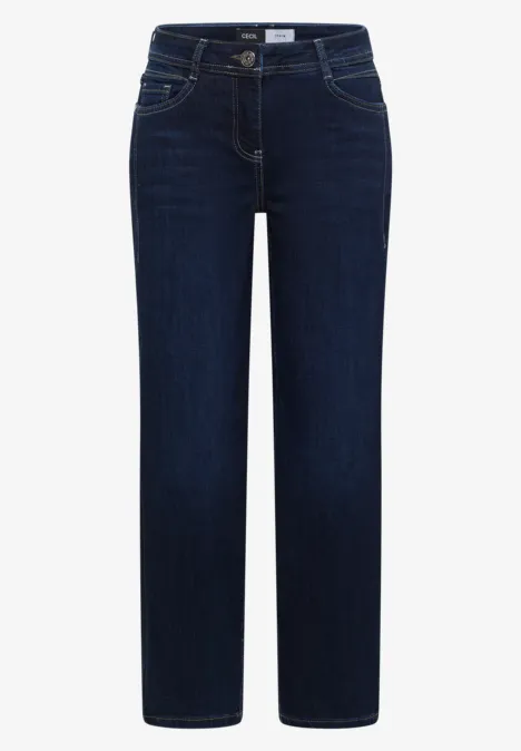 Dunkelblaue, gerade geschnittene Damenjeans mit klassischem 5-Pocket-Design