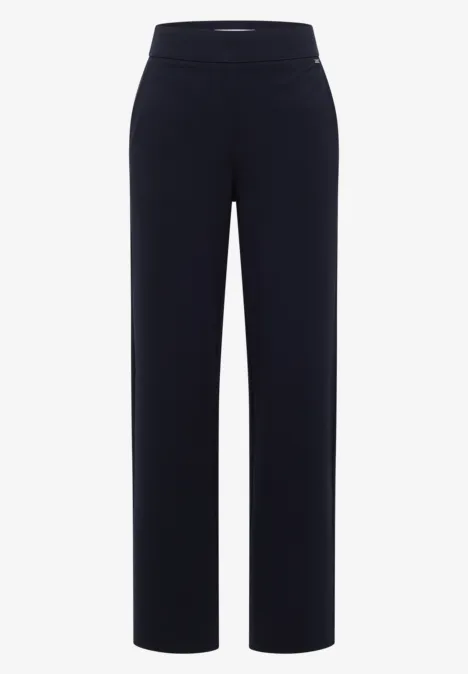 Pantalon noir uni pour femme, coupe droite et taille haute.
