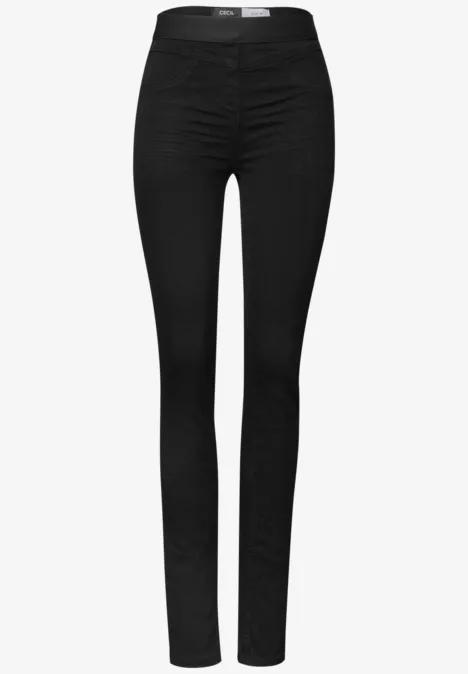 Pantalon noir ajusté pour femme, taille mi-haute et jambes slim.