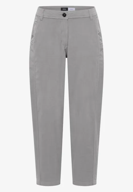 Grau melierte, Slim-Fit-Damenhose mit geradem Bein und hohem Bund.