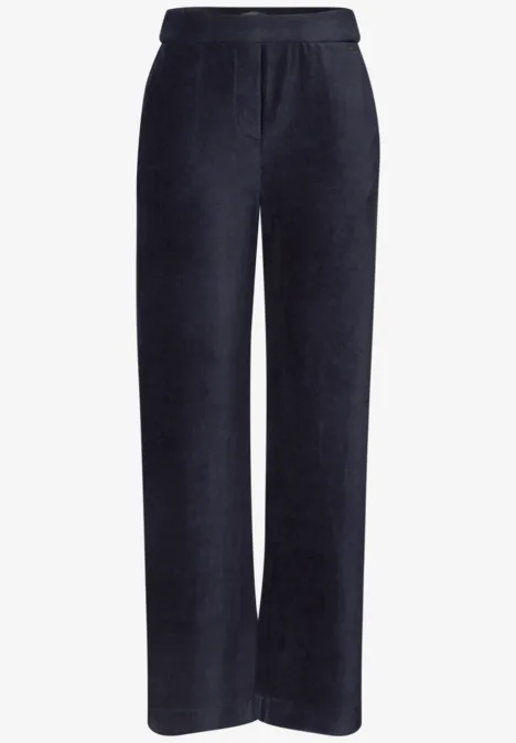 High Waist Straight Leg Hose im Loose Fit urban dark blue Dunkelblaue, weiche Samthose mit elastischem Bund und geradem Bein – perfekt für gemütliche Stunden.
