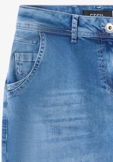 Blauwe spijkerbroek met tailleband en voorzakken