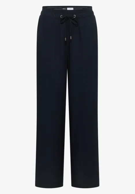 Schwarze, lockere Stoffhose mit Tunnelzugbund und geradem Schnitt.