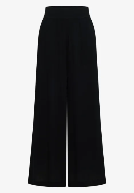 Zwarte, wijde broek met hoge taille en brede pijpen