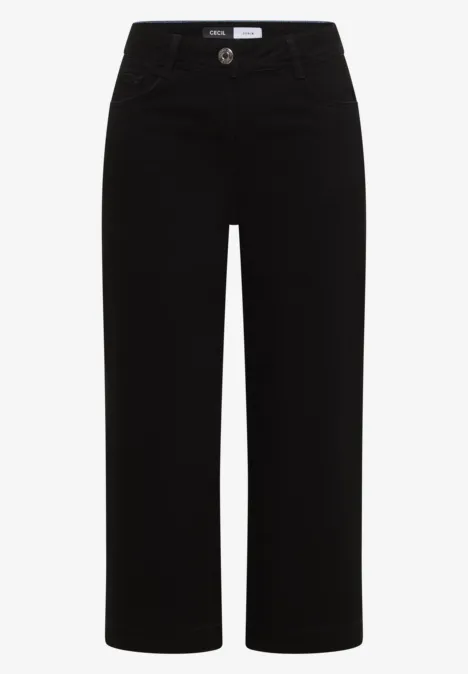 Schwarze, weit geschnittene Jeans in Cropped-Länge mit hohem Bund.