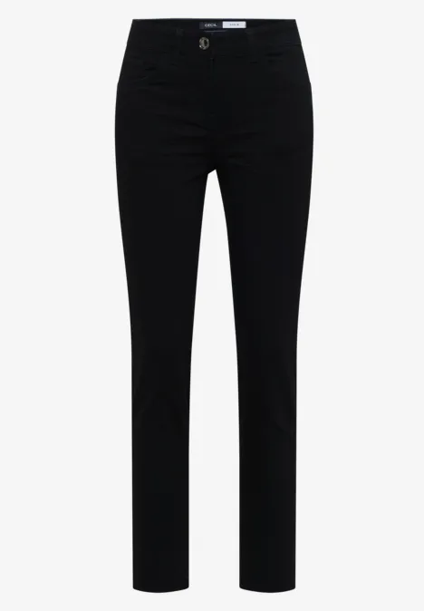 Schlichte schwarze Hose mit geradem Schnitt und schmaler Passform.