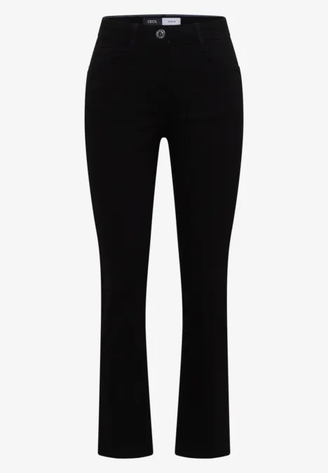 Pantalon noir ajusté pour femme, taille haute et coupe légèrement évasée