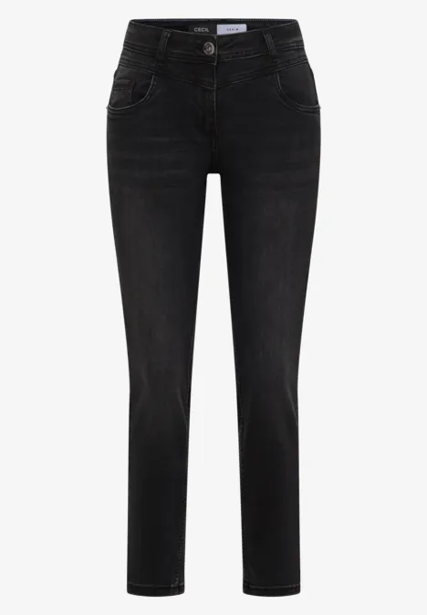 Schwarze Damen-Jeans mit geradem Schnitt und klassischer Five-Pocket-Optik.