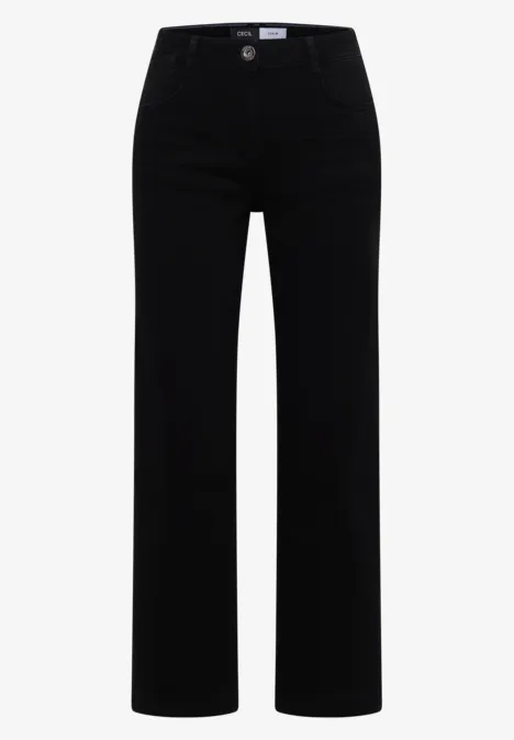 Pantalon noir taille haute, coupe ample et jambe droite, design épuré pour un style polyvalent.