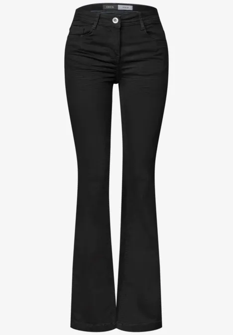 High Waist Bootcut Jeans im Slim Fit Black Schwarze Damen-Jeans mit weitem Schlag und hoher Taille.