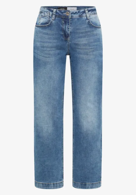 Losvallende, recht gesneden blauwe denim jeans met klassieke vijfzakkenstijl en medium wassing.