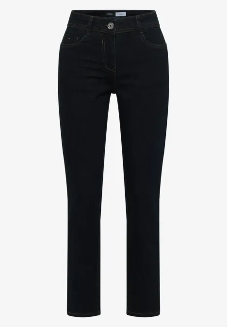 High Waist Slim Leg Jeans Slim Fit rinsed wash Schwarze, gerade geschnittene Jeans mit klassischem Five-Pocket-Stil, hoher Taille und leichtem Stretch.