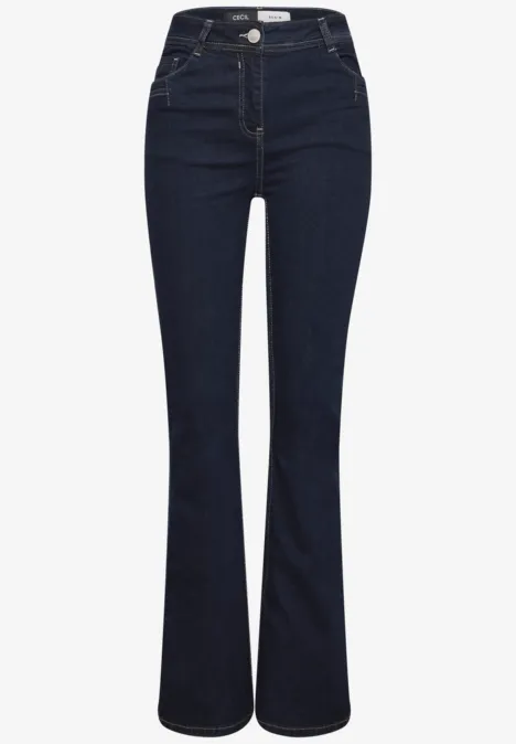 High Waist Bootcut Jeans im Slim Fit rinsed wash Dunkelblaue Jeans mit hohem Bund und ausgestelltem Bein im Vintage-Stil.