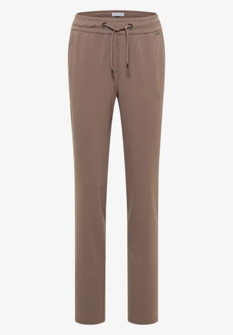 Mid Waist Slim Leg Hose im Casual Fit earthy taupe Braune Freizeithose mit Tunnelzugbund, geradem Beinverlauf und komfortablem Tragegefühl.