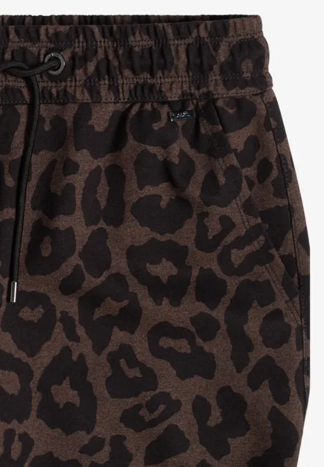 Mid Waist Slim Leg Hose w Casual Fit dark toffee brown Brązowe spodnie dresowe w panterkę z elastycznym pasem i sznurkiem.