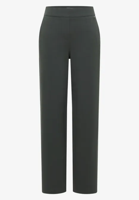 Pantalon noir droit à taille haute avec coupe épurée et style classique.