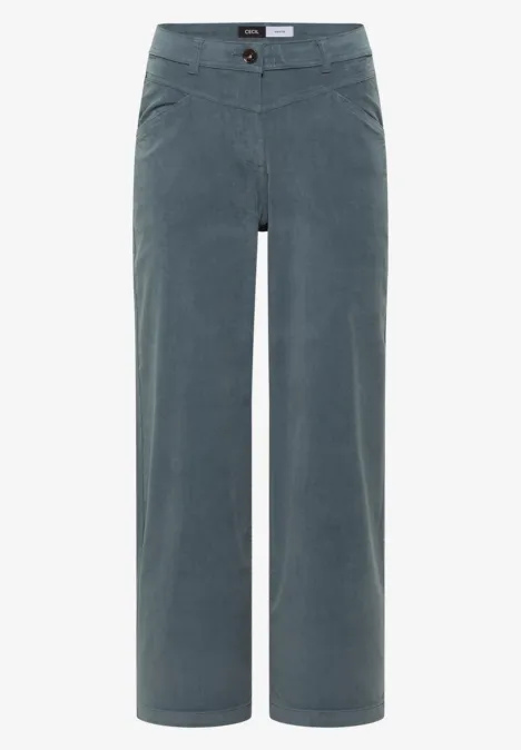 Pantalon femme large gris à taille haute avec fermeture par bouton