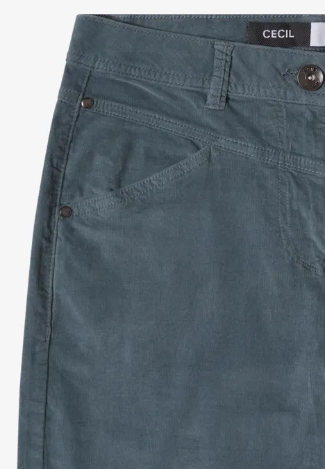 Pantalon bleu ardoise pour femme avec poches avant, passants de ceinture et étiquette CECIL.