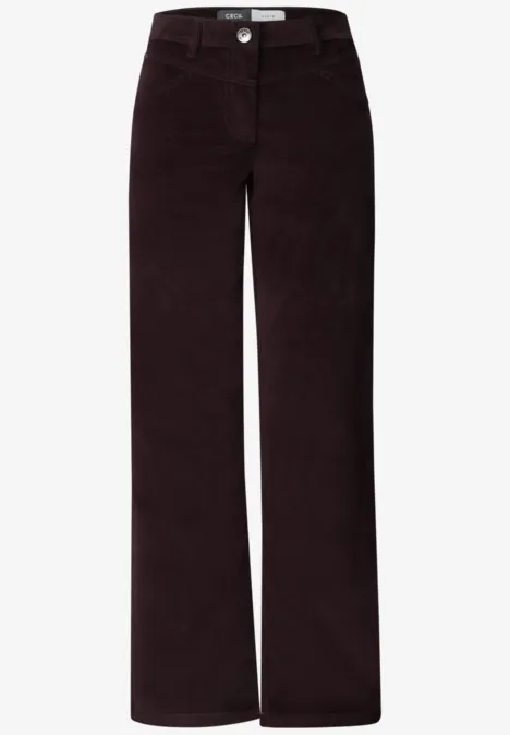 Dunkelrote Cordhose mit hoher Taille und weitem Bein