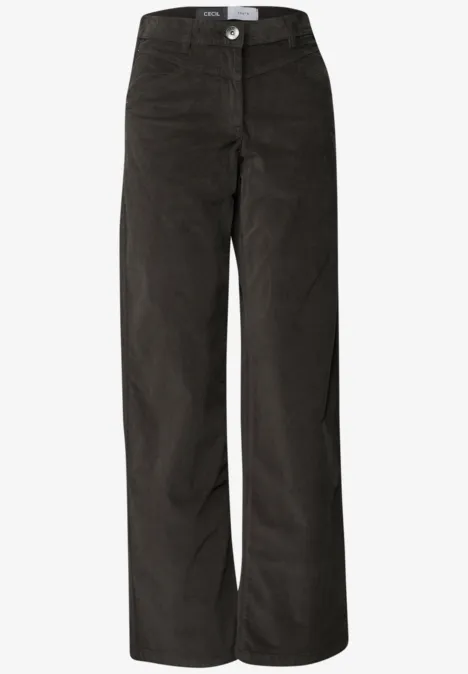 Schwarze, weite Cordhose mit hohem Bund und geradem Schnitt.