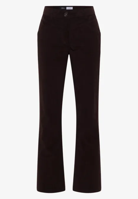 High Waist Bootcut Hose im Slim Fit truffle brown Schwarze Cordhose mit leicht ausgestelltem Bein und mittlerer Bundhöhe.