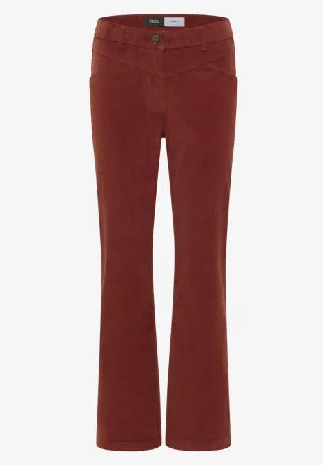 Pantalon en velours côtelé rouille, taille mi-haute, jambes évasées