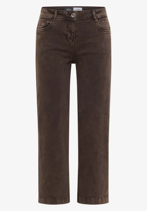 7/8 High Waist Jeans im Loose Fit brown cacao Braune Jeanshose mit geradem Schnitt und hoher Taille.