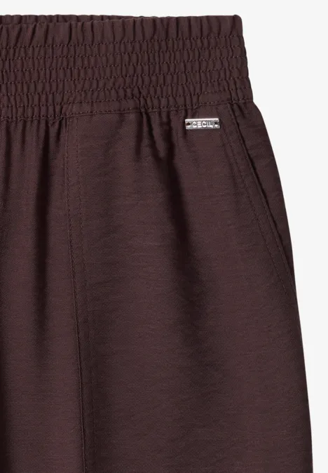 Mid Waist Slim Leg Hose im Loose Fit brown cacao Dunkelbraune Freizeithose mit elastischem Bund und Seitentaschen