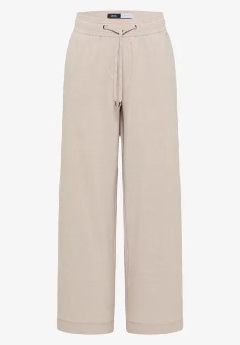 Broek met High Waist en Wide Leg pijpen in een Loose Fit pasvorm cashmere beige melange Beige, wijde joggingbroek met losse pasvorm en koordsluiting in de taille.