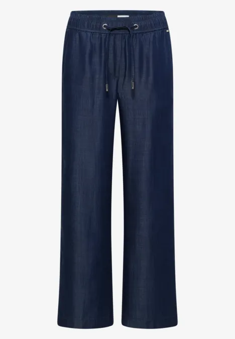 Dunkelblaue, weite Damenhose mit Gummibund und Tunnelzug, lässiges Design.