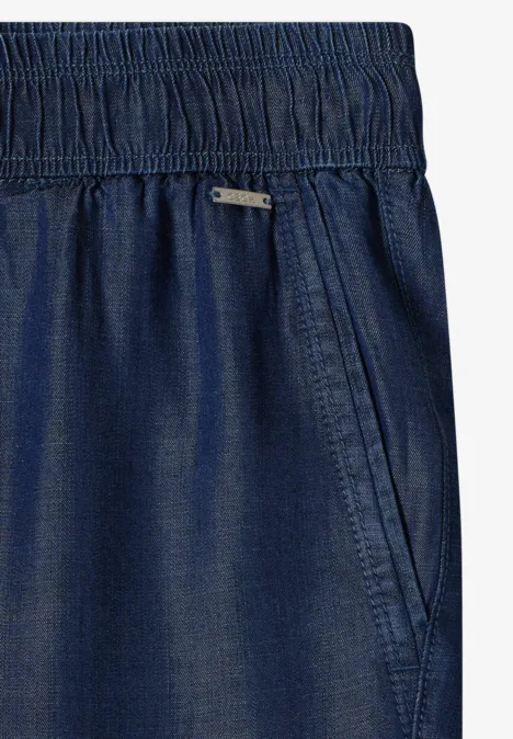 Dunkelblaue Denim-Hose mit elastischem Bund und seitlichen Eingrifftaschen