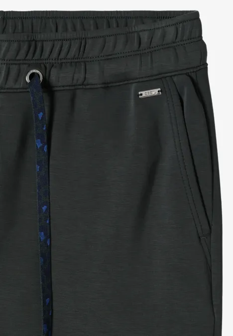 Dunkelgraue Jogginghose mit elastischem Bund, Tunnelzug, seitlicher Tasche und kleinem Markenlogo