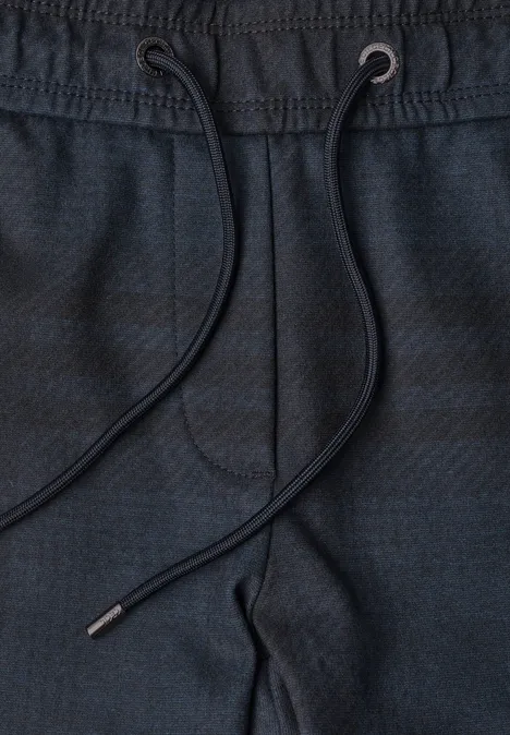 Dunkle Stoffhose mit elastischem Bund und Kordelzug