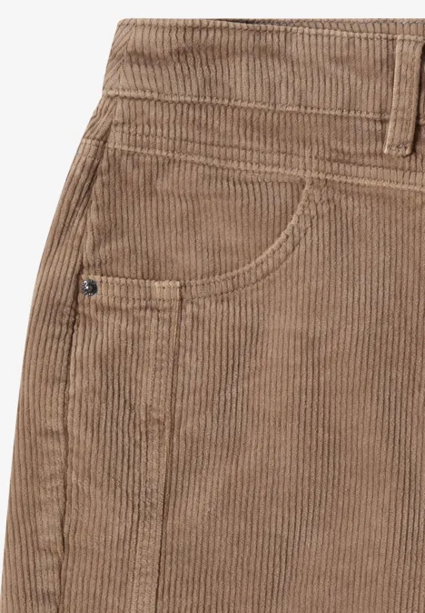 Braune Cordhose mit hohem Bund, Tasche und Gürtelöse