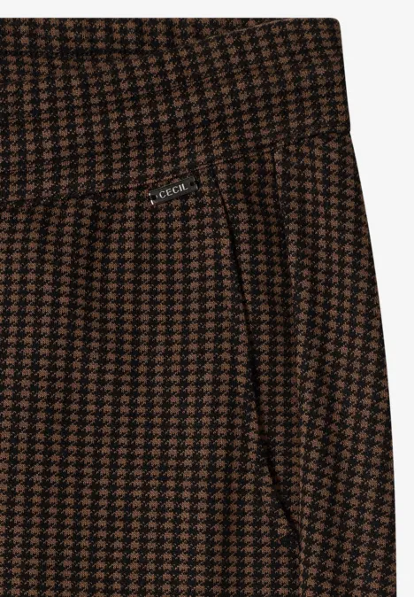 Braune Hahnentritt-Hose mit hohem Bund und seitlichen Taschen