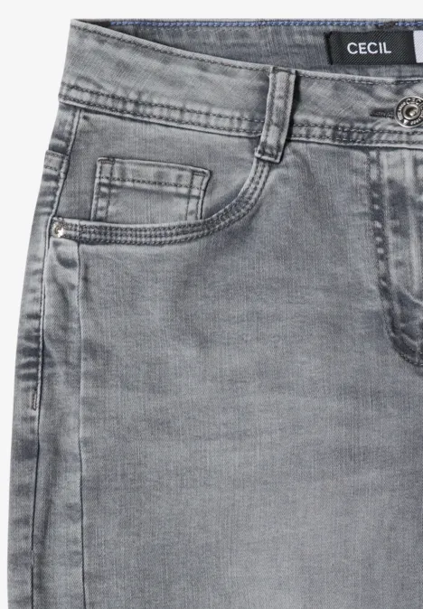 High Waist Barrel Leg Jeans w stylu Loose Fit light grey wash Szare dżinsy z szlufkami i kieszenią
