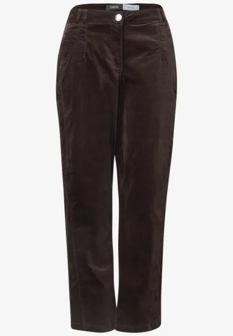 Dunkelbraune Cordhose mit geradem Schnitt und hohem Bund.
