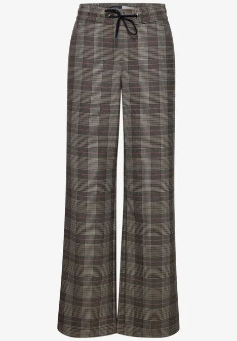 High Waist Wide Leg Hose im Loose Fit truffle brown Weite, karierte Hose mit Tunnelzug am Bund