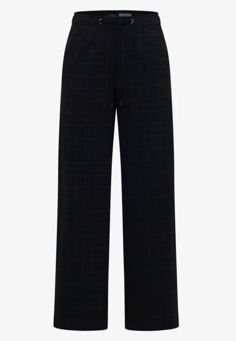 Wide Leg Hose mit Karomuster und Tape urban dark blue Schwarz-blaue Karohose mit weitem Bein und hoher Taille