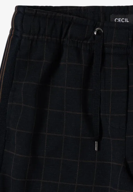 Wide Leg Hose mit Karomuster und Tape urban dark blue Schwarze Karohose mit elastischem Bund, Tunnelzug und seitlicher Tasche, dezentes Karomuster.