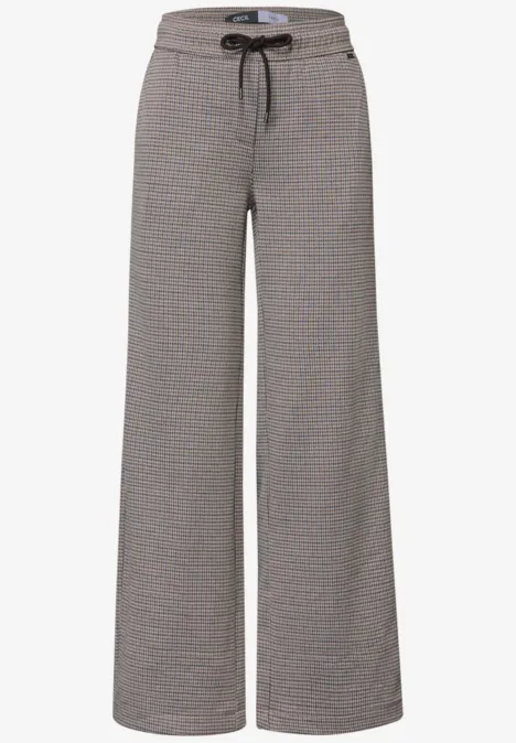 Hoch taillierte, weite graue Hose mit feinem Karomuster und Kordelzug, lässig und bequem.