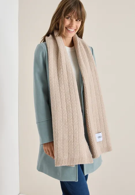 Gebreide sjaal met textuur sandalwood beige melange