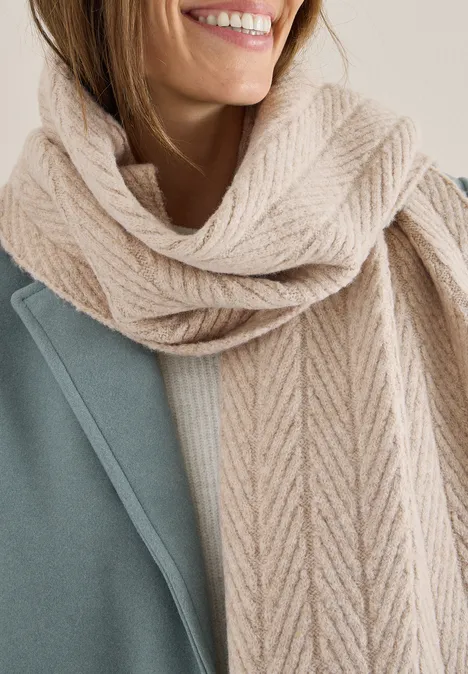 Gebreide sjaal met textuur sandalwood beige melange