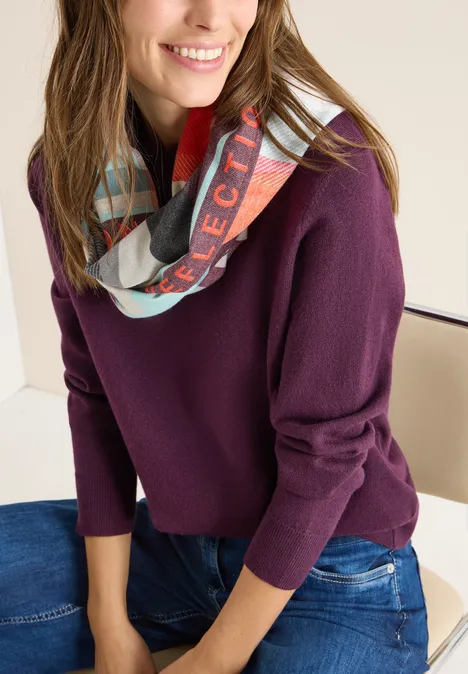 Cosy Loopschal mit Print eggplant red