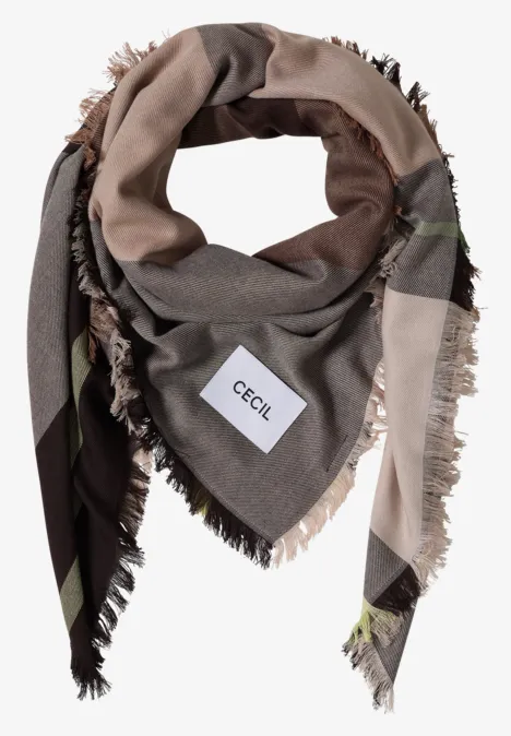 Foulard à carreaux avec de fines franges dark toffee brown