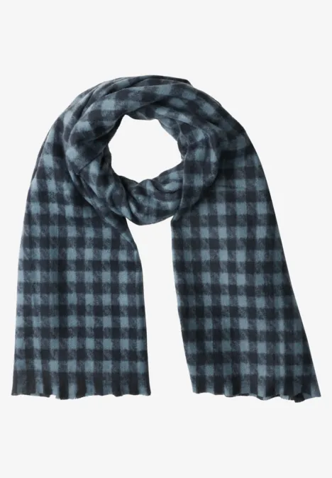 Przytulny szalik z frędzlami i wzorami dark navy blue Przytulny szalik z frędzlami i wzorami dark navy blue