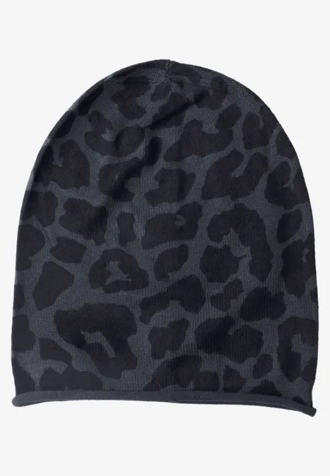 Bonnet à motif léopard et bord roulé dark navy blue