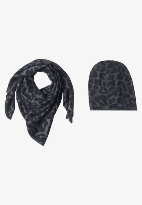 Bonnet à motif léopard et bord roulé dark navy blue