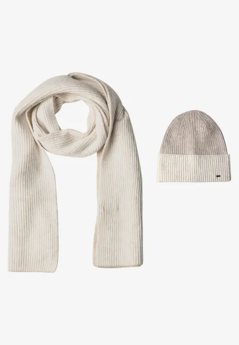 Rippstrick Beanie im Two-Tone-Look powder beige melange
